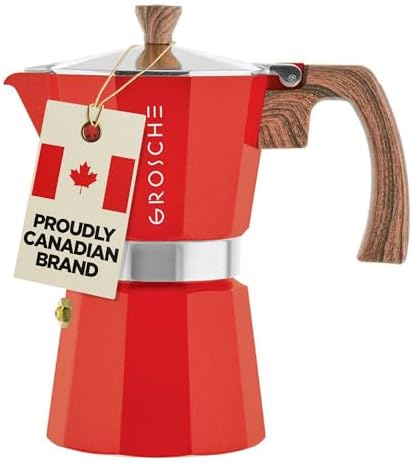 GROSCHE Milano Stovetop Espresso Maker Moka Pot 6 espresso Cup, 9.3 oz Red