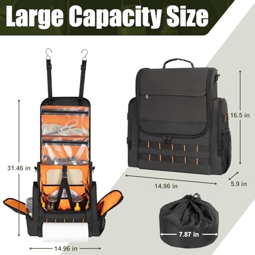 Large Camp Kitchen Organizer with Paper Towel Holder, Black