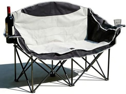 Double Camping Chairs, Heavy Duty Outdoor Camping Chair 2 Person Folding Loveseat Chair with Cup Holders for Outdoor Camping Sports Fishing for Adults