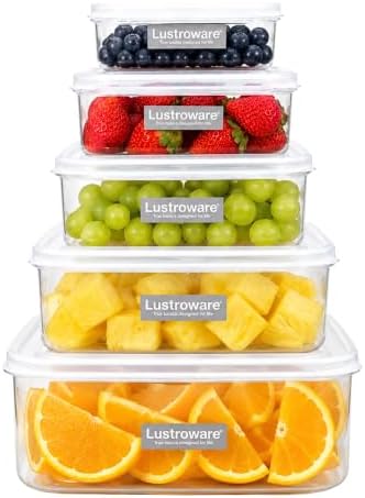 Lustroware Micro Clear Food Storage Containers with Lids – Set of 5 BPA-Free Nesting Canisters, Space-Saving Clear Tritan Body, Shatterproof, Stackable, Dishwasher & Microwave Safe, Made in Japan