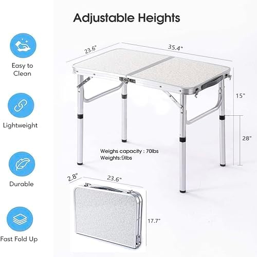 YUFIFAIRY Aluminum Camp Table, 36''L x24''W Folding Table Portable