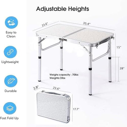YUFIFAIRY Aluminum Camp Table, 36''L x24''W Folding Table Portable