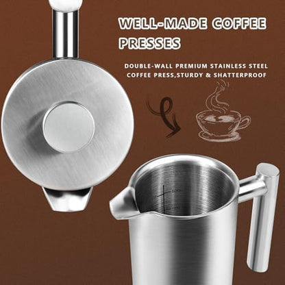 French Press 24 oz, Premium Stainless Steel French Press Coffee Maker 2 cup