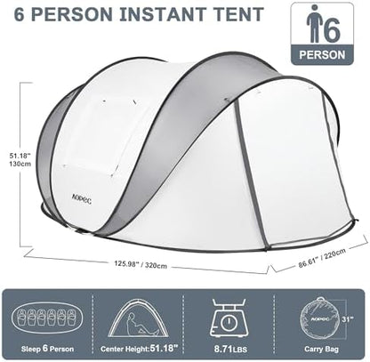 Pop Up Camping Tent, 2/4/6 Person Instant Tent Waterproof PU4500mm, Spacious Ventilated Camping Tent with Front Porch, Quick Setup Lightweight Portable for Outdoor Camping Hiking Beach