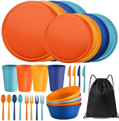 28 Piece Dinnerware Set for 4, Unbreakable Plates and Bowls Sets