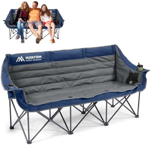 Huskfirm High Back Double Camping Chair 2 Person Camping Chair Grey & Blue