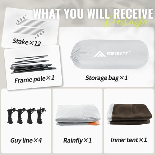 Forceatt Tent for 2 and 3 Person is Waterproof and Windproof, Camping Tent for 3 to 4 Seasons,Lightweight Aluminum Pole Backpacking Tent Can be Set Up Quickly,Great for Hiking