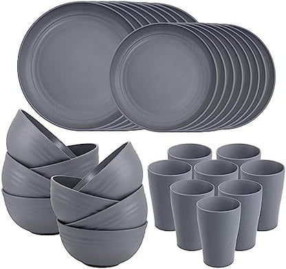 Supernal 32 Pcs Dark Grey Wheat Straw Dinnerware Sets For RV And Dorm Room
