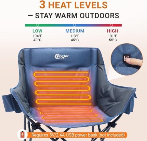 Portal Heated 32" Oversized Camping Chairs, Padded, 2-Pack, 350 lb Each