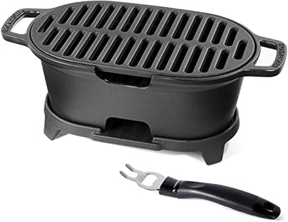 IronMaster Mini 100% Cast Iron Hibachi Grill, Tabletop Small Portable Charcoal Grill for Outdoor Camping, Japanese BBQ Grill Grate Surface 11" x 6.7" Ideal for 2 People