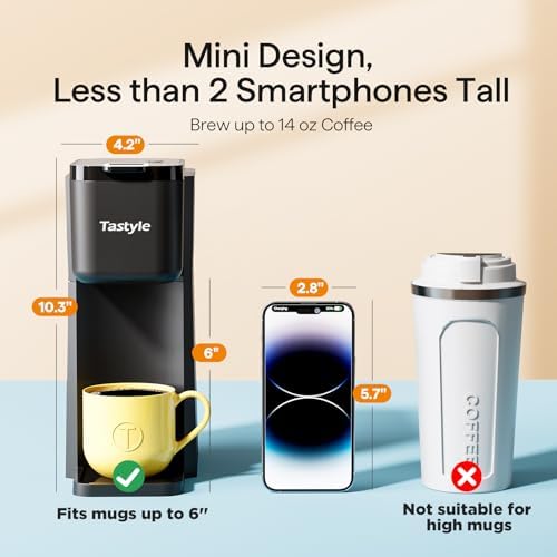 Tastyle Mini Single Serve Hot and Iced Coffee Maker for K Cup and Ground