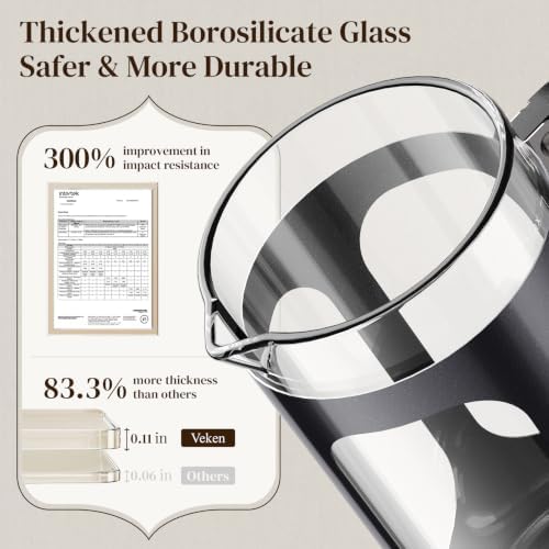 Veken French Press Coffee Maker, No Plastic Touching Cafe,34oz 1 L Cafetera