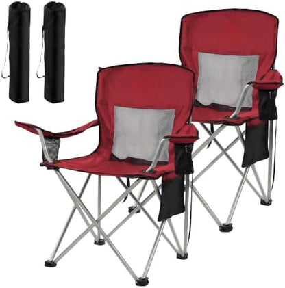 HULKFIT 2 Pack Folding Camping Chair – Heavy Duty Portable Outdoor Beach Chair for Adults with Breathable Mesh Back, Cup Holder & Carry Bag – Ideal for Backyard, Tailgating, Hiking & Travel,Burgundy