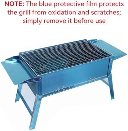 Foldable Portable Charcoal Grill 17.7x9.8 Inch Compact Small BBQ Grill Outdoor Cooking Stove Stainless Steel Folding Grill with Wood Skewers for Beach/Travel/Balcony/Camping/Backyard
