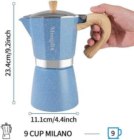 Mongdio Stovetop Espresso Maker Moka Pot, Cuban Coffee Maker Stove top coffee maker Moka Italian Espresso Greca Coffee Maker Brewer Percolator, 9 Espresso Cups, 15 oz - Blue