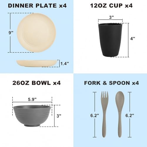 Wheat Straw Dinnerware Sets 20 PCS - Unbreakable Plates and Bowls Set