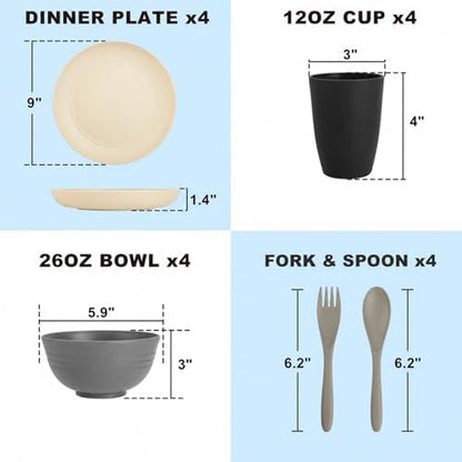 Wheat Straw Dinnerware Sets 20 PCS - Unbreakable Plates and Bowls Set