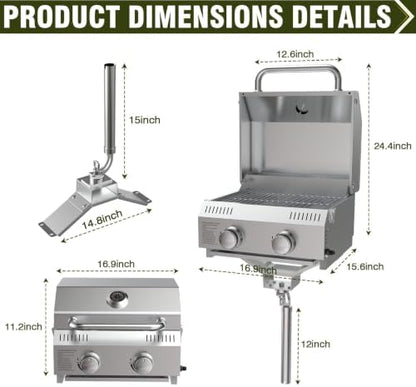 Bestfire Marine 2-in-1 Boat Grill with Rod Mount & Removable Legs