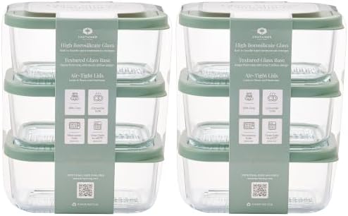 DURA LIVING Glass Food Storage Containers with Lids — 12 Piece — 24.4 oz Glass with BPA-Free Leak Resistant Stackable Lids — Microwave, Oven & Dishwasher Safe — Ideal for Meal Prep & More - Soft Sage