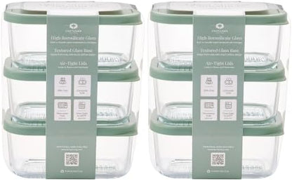 DURA LIVING Glass Food Storage Containers with Lids — 12 Piece — 24.4 oz Glass with BPA-Free Leak Resistant Stackable Lids — Microwave, Oven & Dishwasher Safe — Ideal for Meal Prep & More - Soft Sage