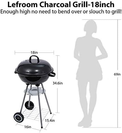 Charcoal Grill 18 inch Barbecue Grill with Waterproof Grill Cover for Outdoor Courtyard Picnic Camping Tailgating BBQ Kettle