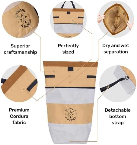 Living in a Bubble Wet Dry Laundry Bag – Portable Waterproof Laundry Hamper for RV, Campervan & Travel – Foldable Clothes Organizer with Separate Wet & Dry Compartments