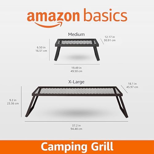 Amazon Basics Heavy-Duty Portable Camping Grill Grate for Outdoor Open Flame Cooking, Foldable, Sturdy, 15.9" x 12.2", Black