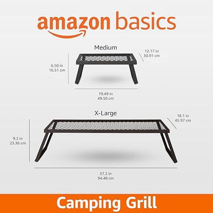 Amazon Basics Heavy-Duty Portable Camping Grill Grate for Outdoor Open Flame Cooking, Foldable, Sturdy, 15.9" x 12.2", Black