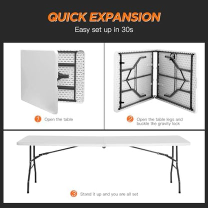 BestOffice | 8FT Folding Table | White | Portable Plastic Table