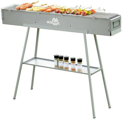 WILLBBQ Charcoal Grill, Portable BBQ Grill with Removable Stand & Shelf