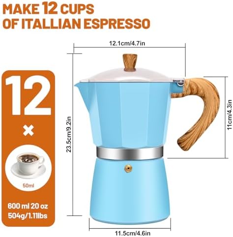 12 Cup Aluminum Espresso Stovetop Moka Pot Express Coffee Maker Percolator Italian Classic Mocha Coffee Machine for Italian and Cuban Cafe Brewing for Home & Camping 600ml 20oz