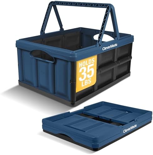 CleverMade Collapsible Shopping Basket, 32L Storage Crate, 1 Pack, Ocean