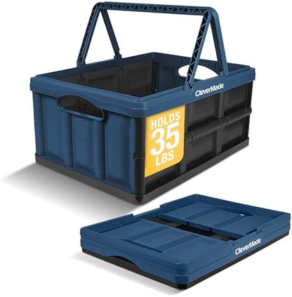 CleverMade Collapsible Shopping Basket, 32L Storage Crate, 1 Pack, Ocean