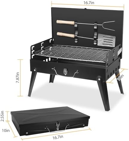 Portable Charcoal Grill for Outdoor Cooking–Foldable BBQ Grill with Adjustable Height, Removable Ash Catcher & Compact Storage Bag, Ideal for Camping, Picnics, Backyard Grilling, 16.7x10x17.7in