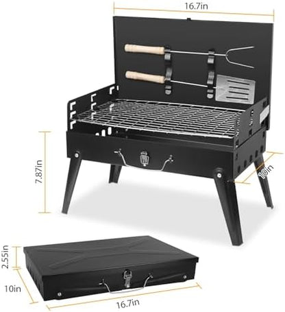 Portable Charcoal Grill for Outdoor Cooking–Foldable BBQ Grill with Adjustable Height, Removable Ash Catcher & Compact Storage Bag, Ideal for Camping, Picnics, Backyard Grilling, 16.7x10x17.7in