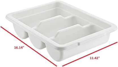 2 Pack - Cutlery Bin with Lid, Commercial 3-Compartment Flatware Tray with Cover, Silverware Storage Plastic Container, Restaurant Condiments Holder, Covered Utensil Organizer Box, White