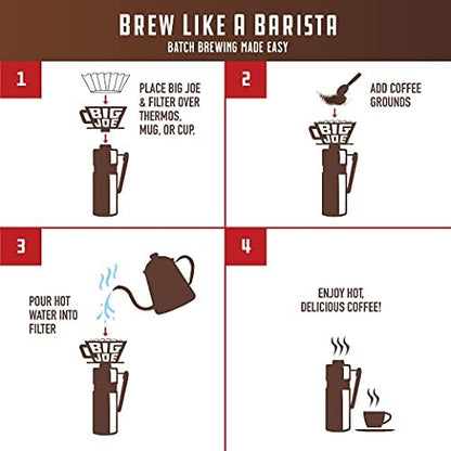 BIG JOE® Large Pour Over Coffee Dripper (Durable BPA-Free Plastic) w/ 50 Filters - Brews 12 to 75 oz of Coffee into Any Mug, Carafe, or Thermos - Dishwasher Safe - Made in USA