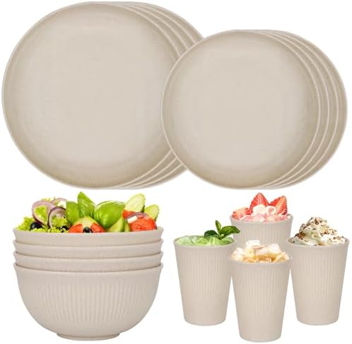 16pcs Plastic Dinnerware Set for 4 People Camping Plates and Bowls Set