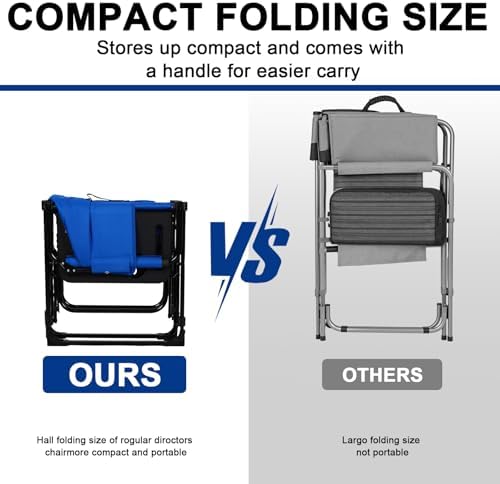 Romswi 2Pack Director Chairs for Outdoor, Folding Camping Chair, Compact Directors Chair Side Table and Side Bag, Heavy Duty Oversize Chair for Beach Fishing Picnic, Holds up to 400 lbs Blue
