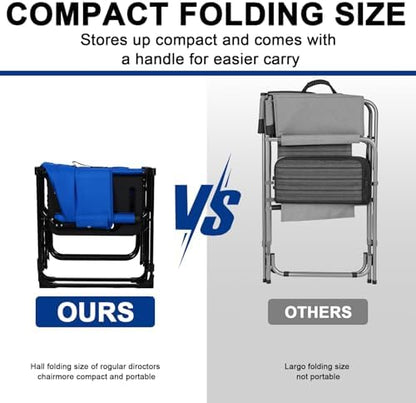 Romswi 2Pack Director Chairs for Outdoor, Folding Camping Chair, Compact Directors Chair Side Table and Side Bag, Heavy Duty Oversize Chair for Beach Fishing Picnic, Holds up to 400 lbs Blue