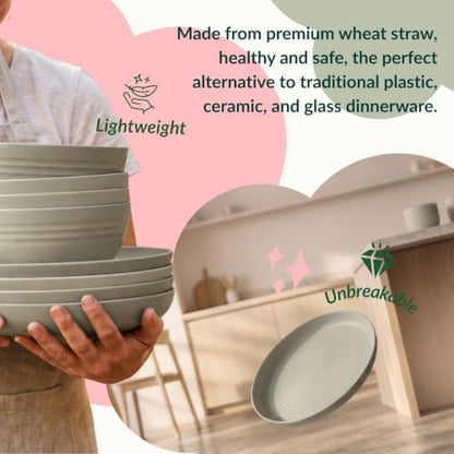Homienly Wheat Straw Dinnerware Sets 20 PCS Unbreakable Plates and Bowls Sets Microwave Safe Camping Dish Set Kids Dinnerware Set, Kitchen, Apartment, Party, RV, Picnic, Dorm-Grey