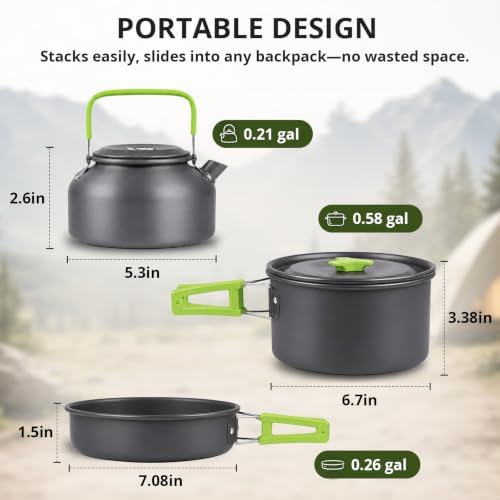aiGear Camping Cookware with Pot Pan Kettle Cutlery Tableware 1-2 People