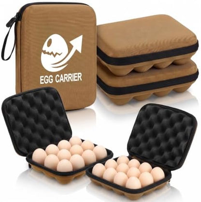 Geelin 2 Set 12 Egg Containers for Camping with Lid, Oxford Cloth, Brown
