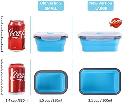 Collapsible Food Storage Containers with Airtight Lid & Air Vent, 16.9 oz, Kitchen Stacking Silicone Collapsible Meal Prep Container Set for Leftover, Microwave Freezer Dishwasher Safe, Blue, Set of 4