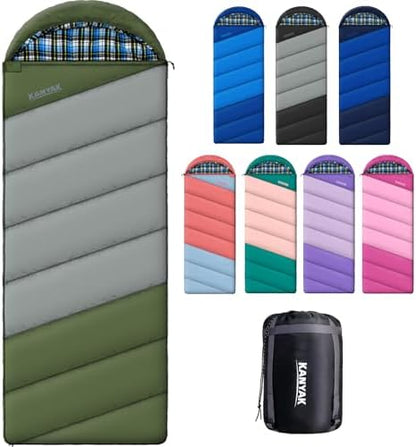 Cotton Flannel Lined Sleeping Bag for Adults Teens Kids, Cold Weather & Warm, 3 Seasons, Lightweight Compact Camping Essentials Equipment, Hiking, Outdoor, Travel