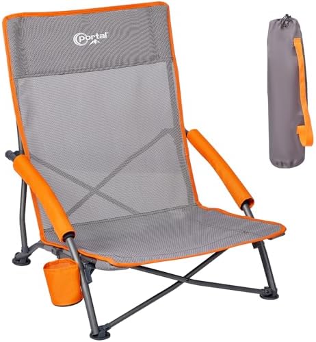 Portal Beach Chairs for Adults Camping Low Lightweight Portable Chair with Cup Holder Mesh Back Carry Bag for Outdoor Sand Lawn Travel Picnic Festival Concert