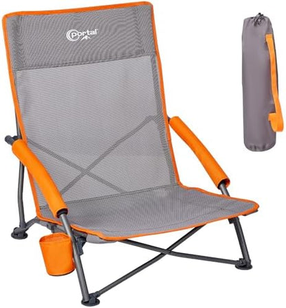 Portal Beach Chairs for Adults Camping Low Lightweight Portable Chair with Cup Holder Mesh Back Carry Bag for Outdoor Sand Lawn Travel Picnic Festival Concert