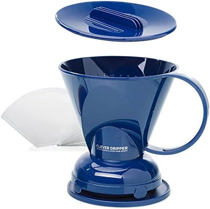 Clever Coffee Dripper | Large 18 oz | Royal Blue | BPA-Free | 100 Filters