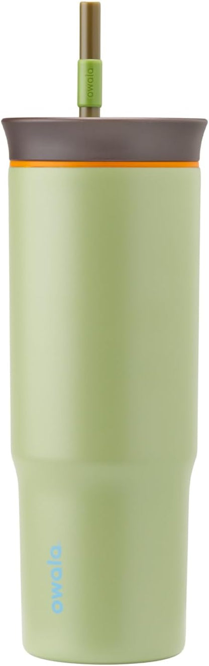 Owala Stainless Steel Triple Layer Insulated Travel Tumbler with Spill Resistant Lid and Straw, BPA Free, 24 oz, Brown/Green (Brave Adventures)