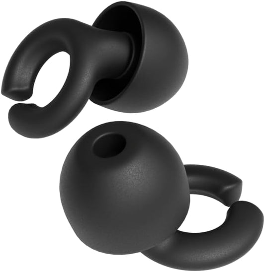 Hush Hoops Ear Plugs, Reusable Soft Silicone Plugs with Horseshoe Shape for Comfort, Designed for Sleep and Loud Noises, 17dB (NRR) Noise Reduction Rating, Black, 1 Pair with Portable Travel Case